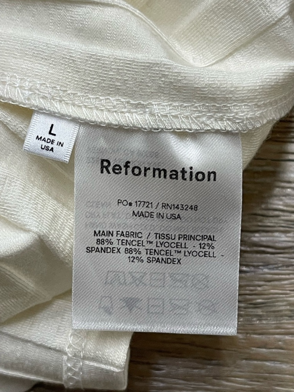 Reformation Ivory Cream Ribbed Square-Neck Long-Sleeve Mini Dress Sz L - Picture 6 of 7